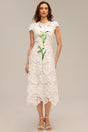 Delizia White Lace Hollow Out Embroidered Midi Dress
