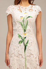 Delizia White Lace Hollow Out Embroidered Midi Dress