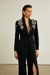 Delphine black embellished jacket  trousers matching set