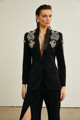 Delphine black embellished jacket  trousers matching set