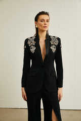 Delphine black embellished jacket  trousers matching set