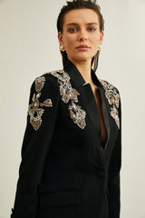 Delphine black embellished jacket  trousers matching set