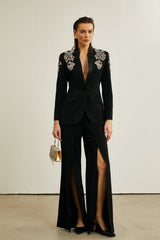 Delphine black embellished jacket  trousers matching set