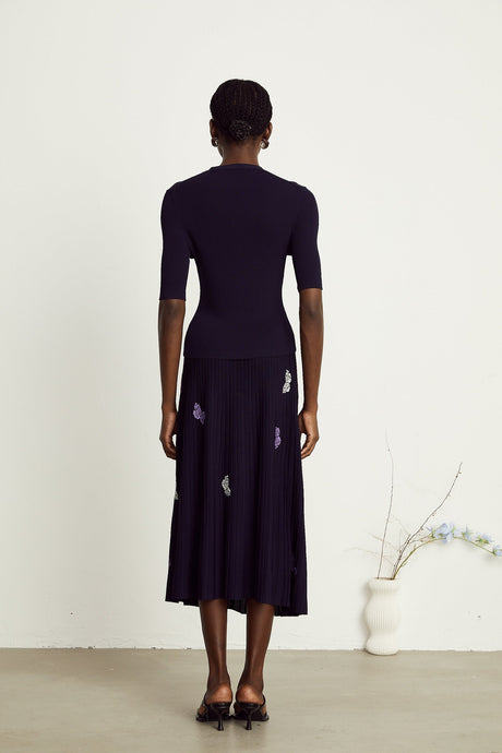 Delphine butterfly ribbedknit top  skirt matching set