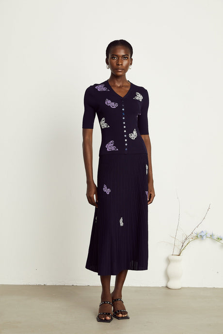 Delphine butterfly ribbedknit top  skirt matching set