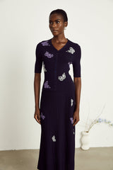 Delphine butterfly ribbedknit top  skirt matching set