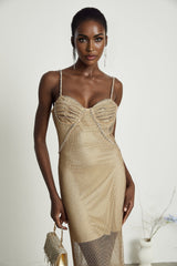 Delphine crystalembellished gold midi dress