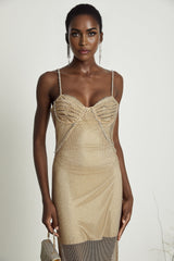 Delphine crystalembellished gold midi dress