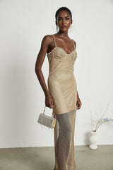 Delphine crystalembellished gold midi dress