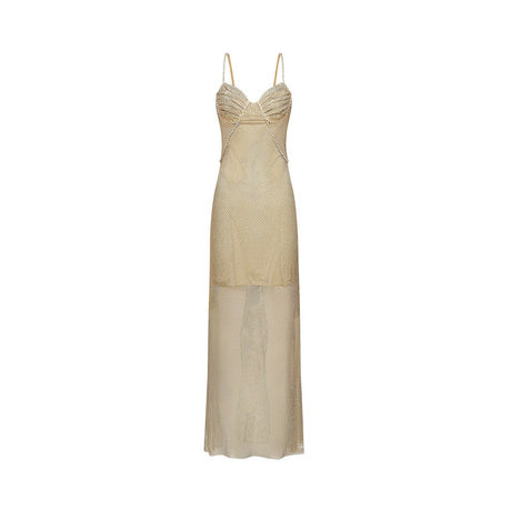 Delphine crystalembellished gold midi dress