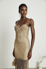 Delphine crystalembellished gold midi dress