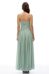 Delphine Green Ruched Maxi Dress with 3D Florals