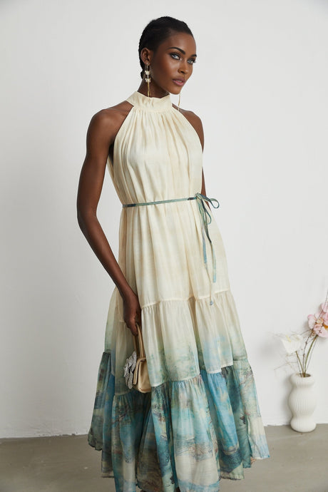 Delphine layered patternprint midi dress