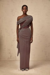 Delphine ribbondesign corset maxi dress in Brown