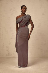 Delphine ribbondesign corset maxi dress in Brown
