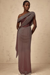 Delphine ribbondesign corset maxi dress in Brown