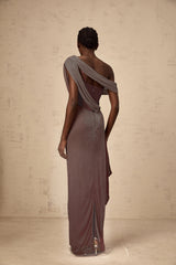 Delphine ribbondesign corset maxi dress in Brown