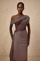 Delphine ribbondesign corset maxi dress in Brown