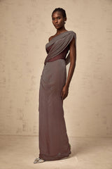 Delphine ribbondesign corset maxi dress in Brown