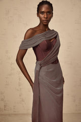 Delphine ribbondesign corset maxi dress in Brown