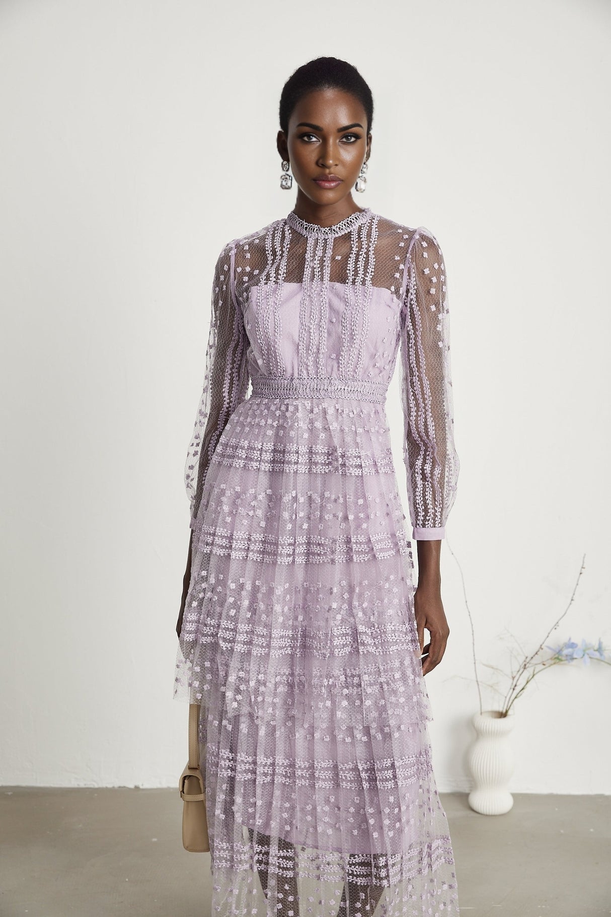 Delphine semisheer layered midi dress
