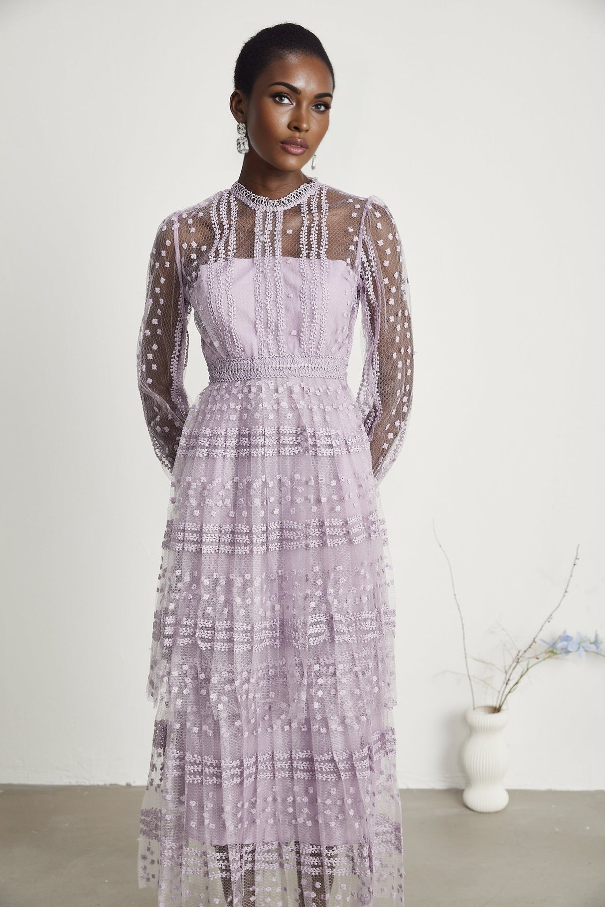 Delphine semisheer layered midi dress