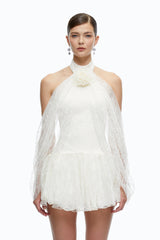 Delphine White Halterneck Lace Mini Dress