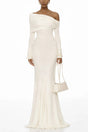 Delphine White OffShoulder Ruched Maxi Dress