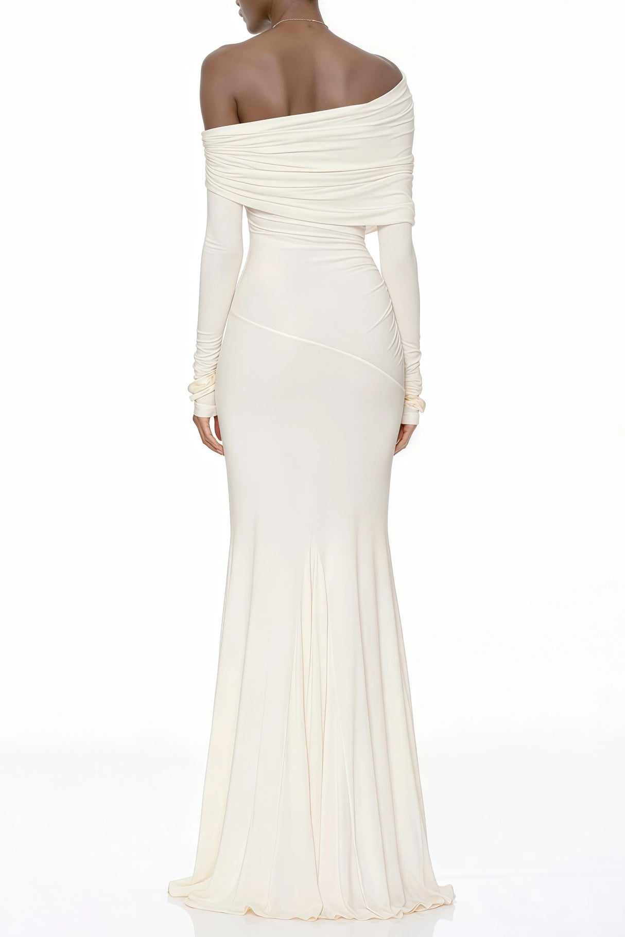 Delphine White OffShoulder Ruched Maxi Dress