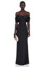 Demetria Black Off Shoulder Maxi Dress with Button Detail