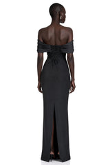 Demetria Black Off Shoulder Maxi Dress with Button Detail