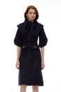 Demetria Blue Tweed Midi Dress with Bow