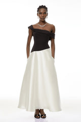 Denisa Black Color Blocked Satin Maxi Dress