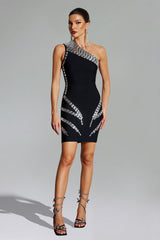 Denise Black One Shoulder Diamante Mini Dress