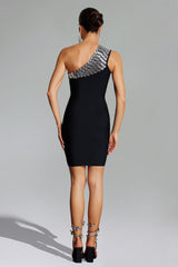 Denise Black One-Shoulder Diamante Mini Dress