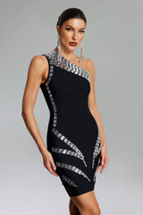 Denise Black One-Shoulder Diamante Mini Dress