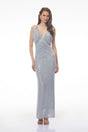 Denise Blue VNeck Embellished Ruched Maxi Dress