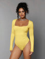 Denise Bodysuit - Slim Fit - Long Sleeve - Casual Style - Square Neckline - High Stretch - Knitted Fabric - Natural (mid Waist) Waist Line