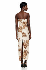 Denise Cream Floral Pleated Midi Dress