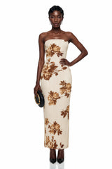 Denise Cream Floral Pleated Midi Dress