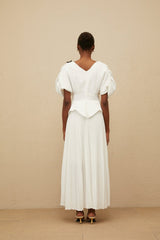 Denise Floral Embroidered Top & Rose Print Skirt - V - Neck - Batwing Sleeves - Pleated Detailing - Maxi Length - Rear Zip Fastening