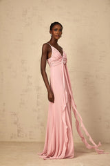 Denise Maxi Dress Pink 3D Petal Tulle & Ribbon Design
