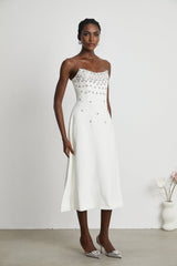 Denise Midi Dress - Off the Shoulder - Sleeveless - Fully Embellished - Rear Zip Fastening