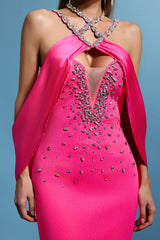 Denise Pink Shimmering Embellished Halter Maxi Dress