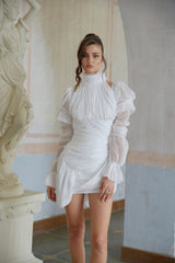 Déotille White Asymmetrical Ruched Mini Dress