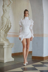 Déotille White Asymmetrical Ruched Mini Dress