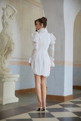 Déotille White Asymmetrical Ruched Mini Dress