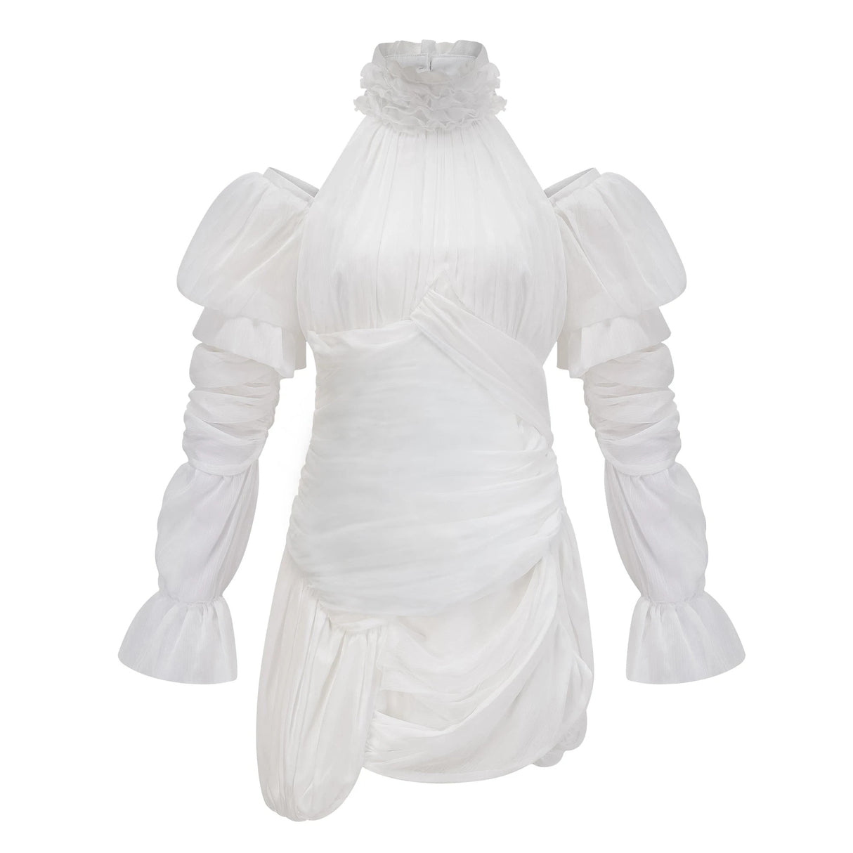 Déotille White Asymmetrical Ruched Mini Dress