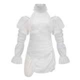 Déotille White Asymmetrical Ruched Mini Dress