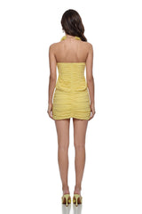 Destiny Yellow Off Shoulder Ruched Mini Dress